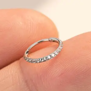OUFER BODY JEWELRY 20G Geometric 316L Stainless Steel Hinged Segment Hoop Nose Ring, AAAAA+ Cubic Zirconia, Upside Down Prong High Polish, Adjustable Unisex Daily Wear for Nose & Ear Piercings (6-9mm Inner Diameter Options), Elegance