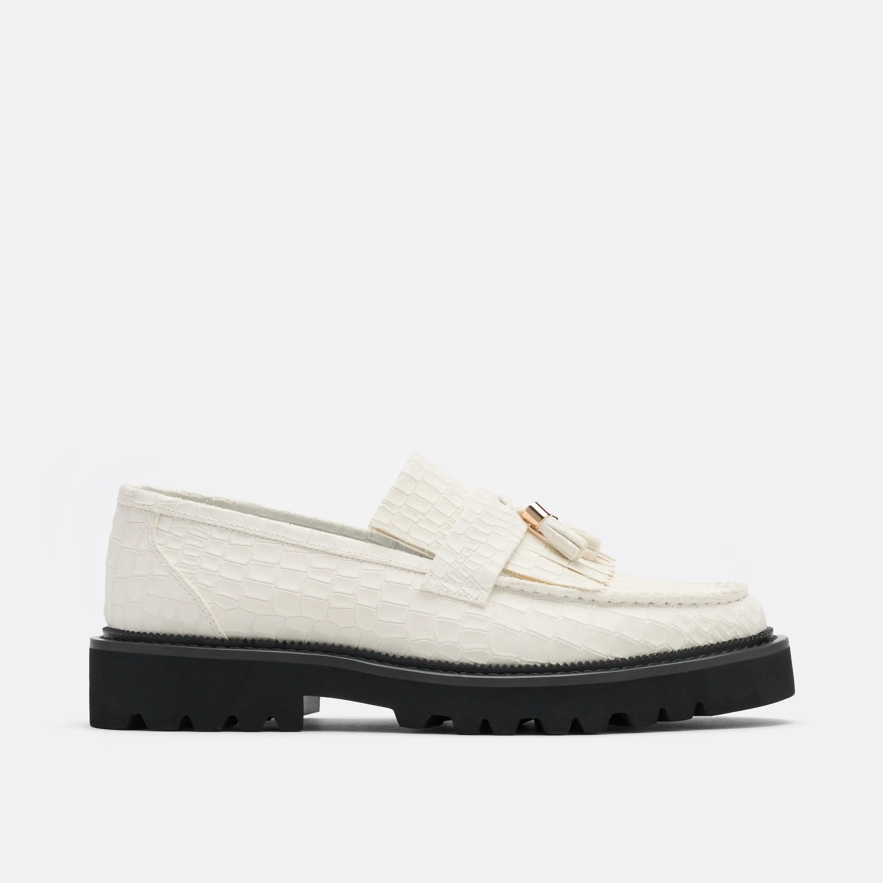Journey White Croc Suede Lug Tassel Loafer Journey White Croc Suede Lug Tassel Loafer