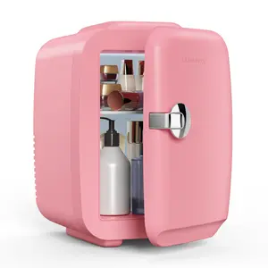 CROWNFUL Mini Fridge, 4 Liter/6 Can Portable Cooler and Warmer Personal Refrigerator for Skin Care, Cosmetics, Beverage, Food,Great for Bedroom, Office, Car, Dorm, ETL Listed (Pink)