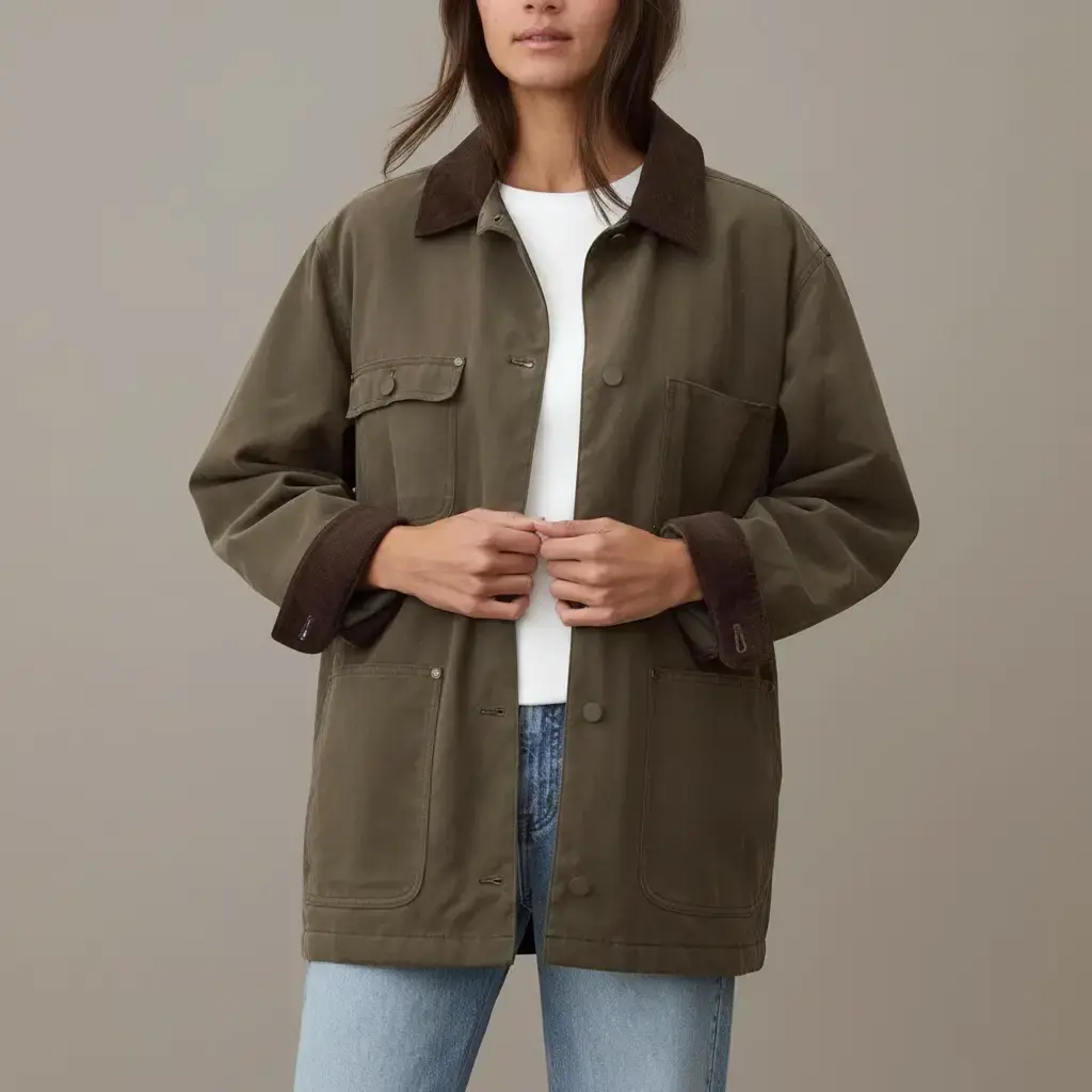 Barn Jackets for Women 2026 Fall Utility Cotton Coat Corduroy Collar Vintage Workwear with Pockets Casual