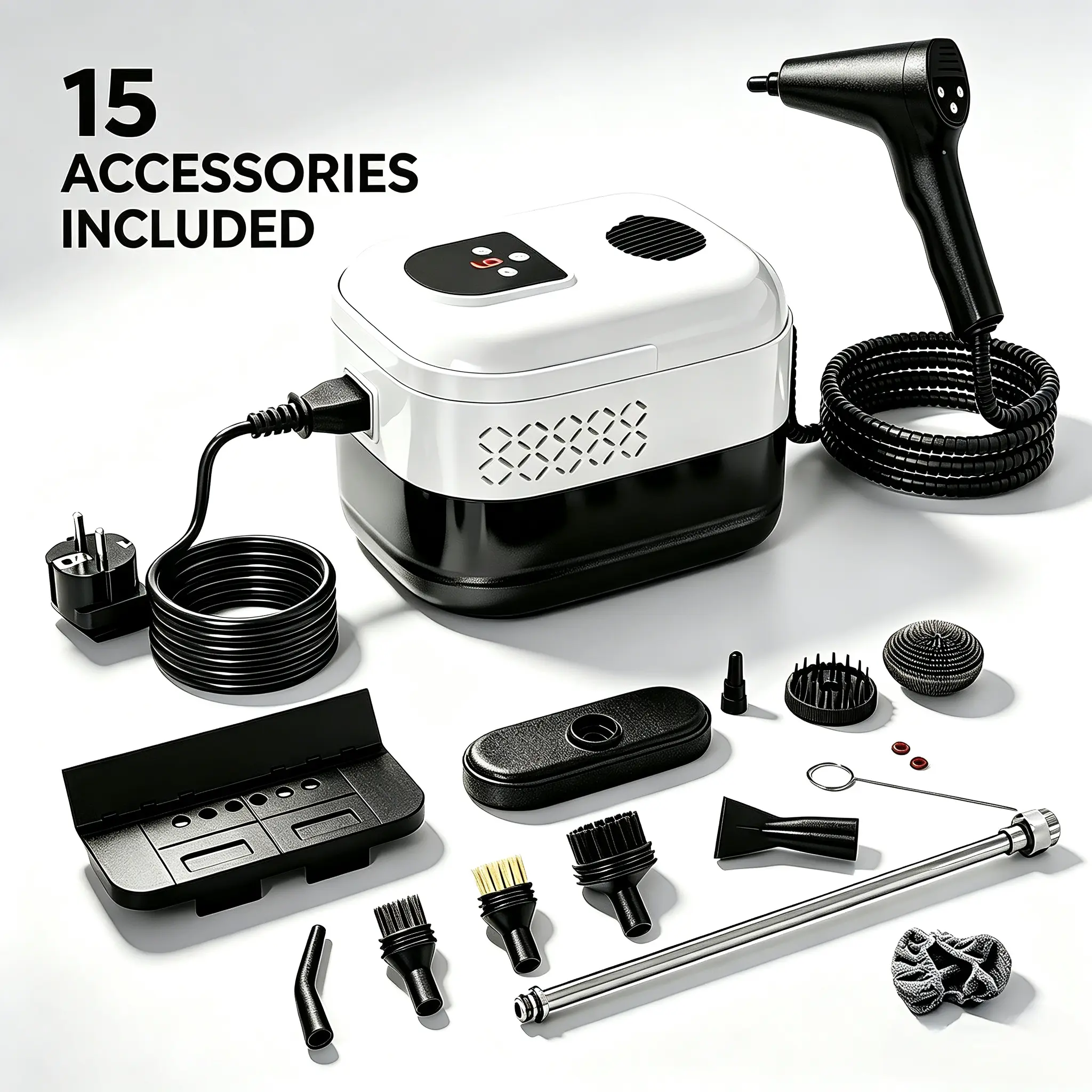 Handheld Steam Cleaner - 15-Piece Accessory Kit, 6-Level Touch Control, 1700ml Large Water Tank, Fast Heat-Up Antibacterial Eco-Friendly Steam Cleaners for Kitchen, Bathroom, Car, Bathroom Tile Grout & Shower Glass