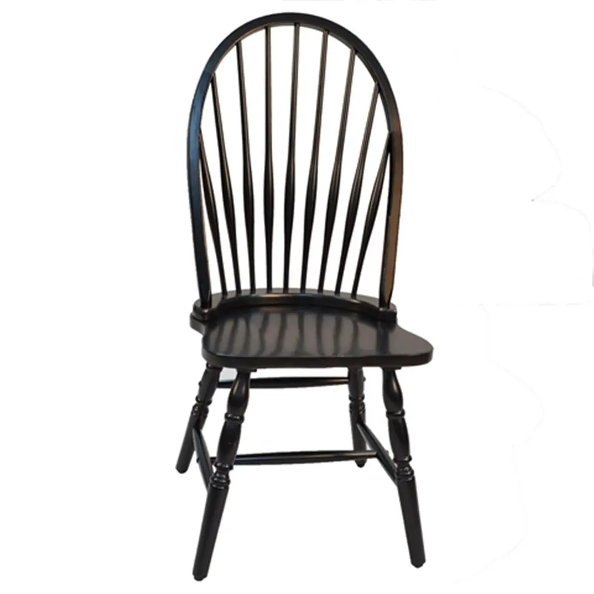 Windsor Single-Seat Outdoor Wood Chair - Hand-Crafted Solid Wood Classic Furniture, Spindle Back, Turned Legs, Antique Black Finish, Hand-Rubbed Edges