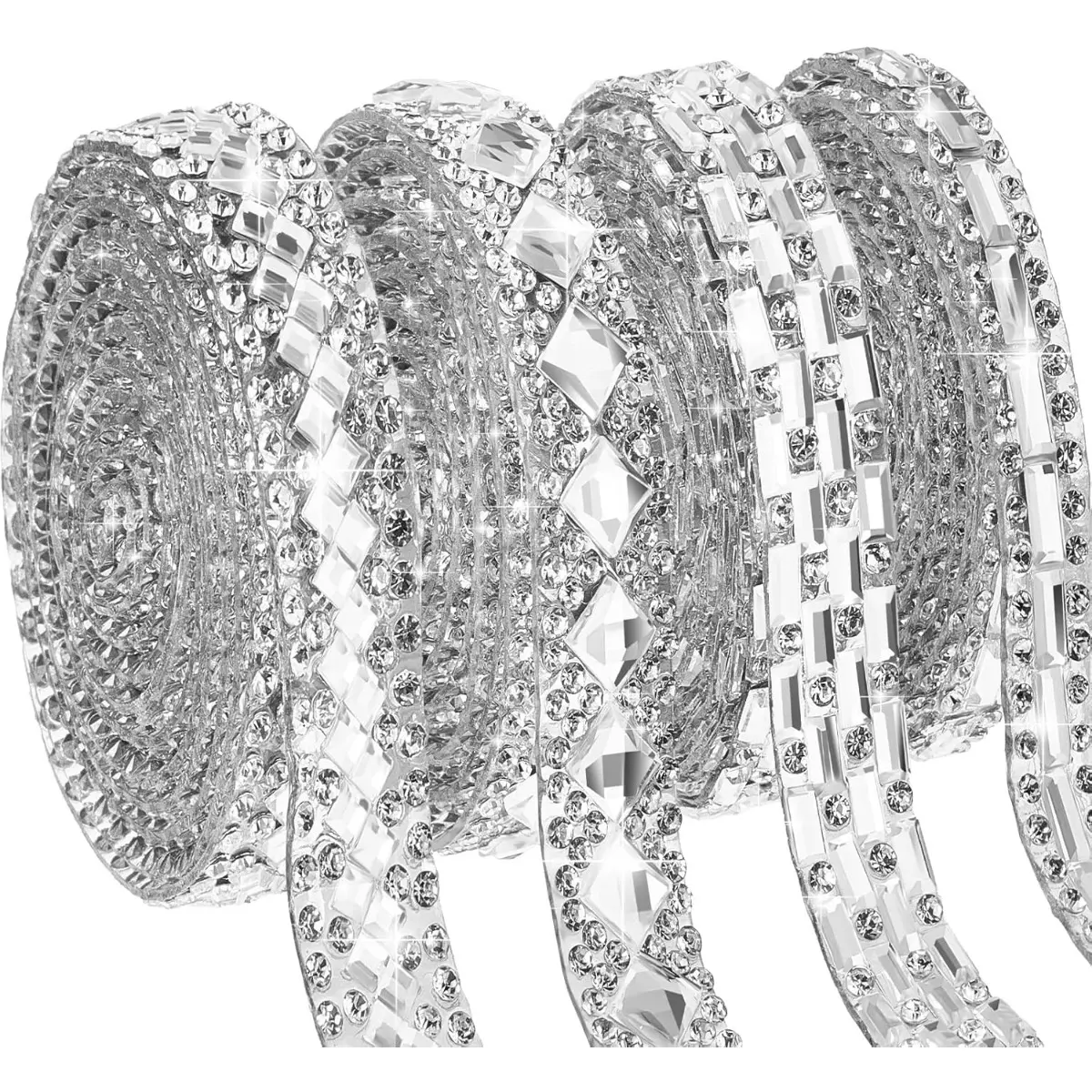 4 rolls of self-adhesive rhinestone decorative strips, each roll is 1 yard long, suitable for crafts, wedding and party decoration, as well as mirror decoration