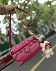Pre-owned PRADA Fuchsia Nylon Camera Bag with Silver Tone Hardware hot pink
