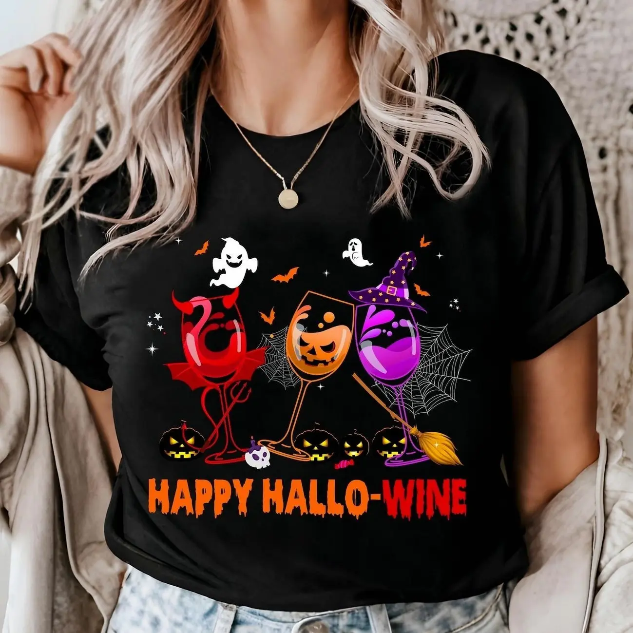 Funny Hallowine Shirt, Halloween Wine Drinking Tee F