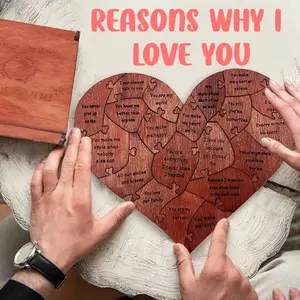 1 SET "20 Reasons Why I Love You" Wooden Heart Puzzle, Mother's Day Romantic Gifts for Mom, Wife, Girlfriend, Anniversary Love Gift for Couples, Husband & Boyfriend