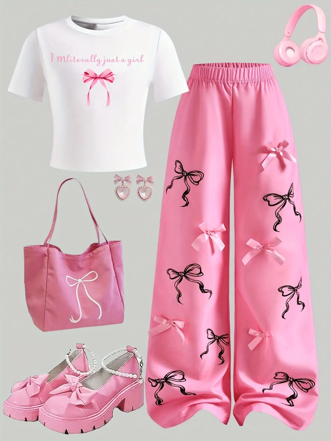 Girls' 2-Piece Set, Letter Print T-Shirt & Bow Wide Leg Pants, Casual Fitted Suit, Suitable for Daily Wear, Ages 3+, Summer Clothing Set