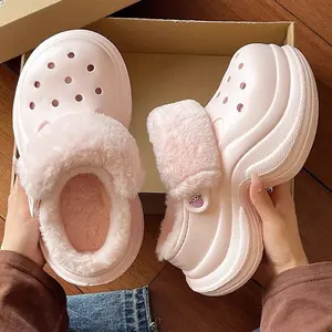 Women's Platform Lined Clogs Removable Lined Clog Winter Warm Wedge Non-Slip Indoor and Outdoor Cozy Clogs Shoes Footwear Girl Flipflop Slipper slippers women