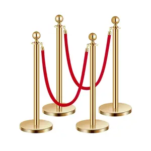 【Super Brand Day】VEVOR 4-Piece Crowd Control Stanchion Set with Stainless Steel Posts, Hollow Bases, 2 Red Velvet Ropes, Gold Finish - Party Decor, Wedding Supplies, Red Carpet Event Essentials | Father's Day Gift,DEALS FOR YOU