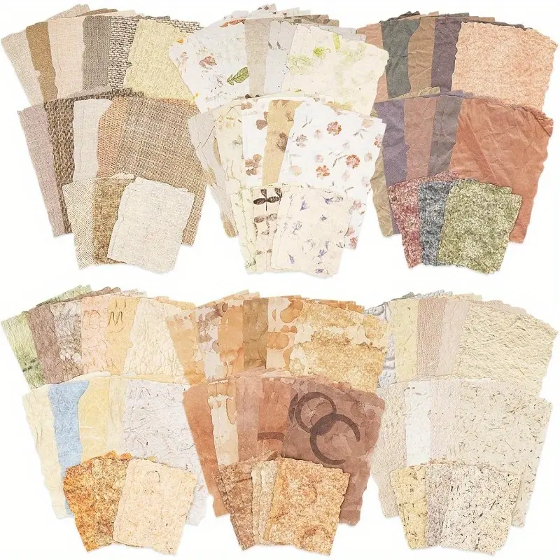 Tactile Embossed Craft Paper Scrapbook Supplies Set - 168 Sheets, 6 Styles Textured Paper, 2 Sizes (3.4x4.9in & 2.4x3.2in), Retro Look for Hand Account Collage Base, Gift-Ready for Anniversaries Festive Decor Home Supplies