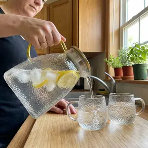 Refrigerator Door Beverage Dispenser Set, 1800ML Heat-Resistant Glass Jug, Includes Two Cups, Ideal for Home Party, Kitchen, Holds Coffee & Juice, Glass Pitchers