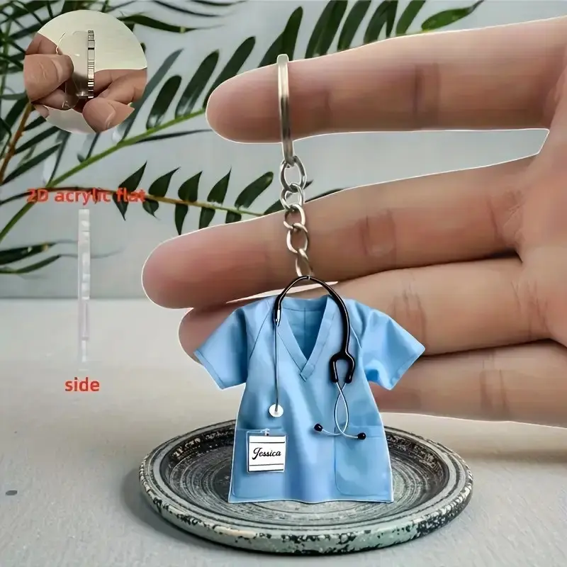 Nurse Clothing Keychain, 2D Flat, Hospital ID Card Holder, Stethoscope Shaped Sturdy Chain Design, Nursing Graduation Gift, Perfect for Christmas and Valentine's Day, B