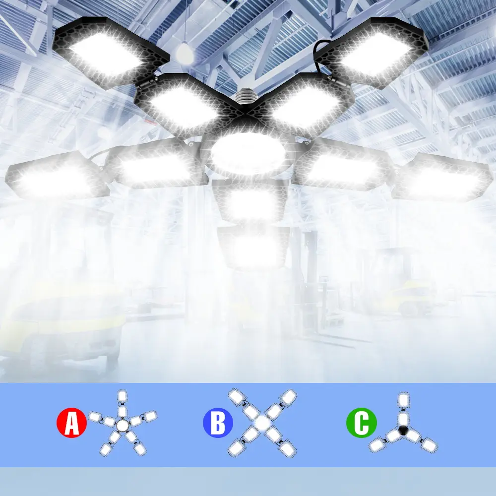 E27/E26 LED Garage Light Led Lights For Garage UFO High Bay Shed Hanging Lamp Ceiling Spotlight 6/8/10 Adjustable Panels Deformable Foldable Blade 220V/110V Warehouse Workshop Parking Lot Factory Commercial Lighting No Flicker Warm/Cool White