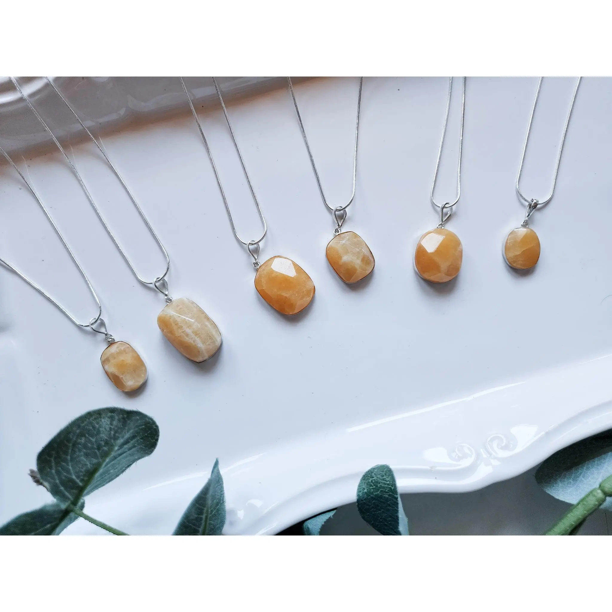 Orange Calcite Faceted Sterling Pendant Necklace