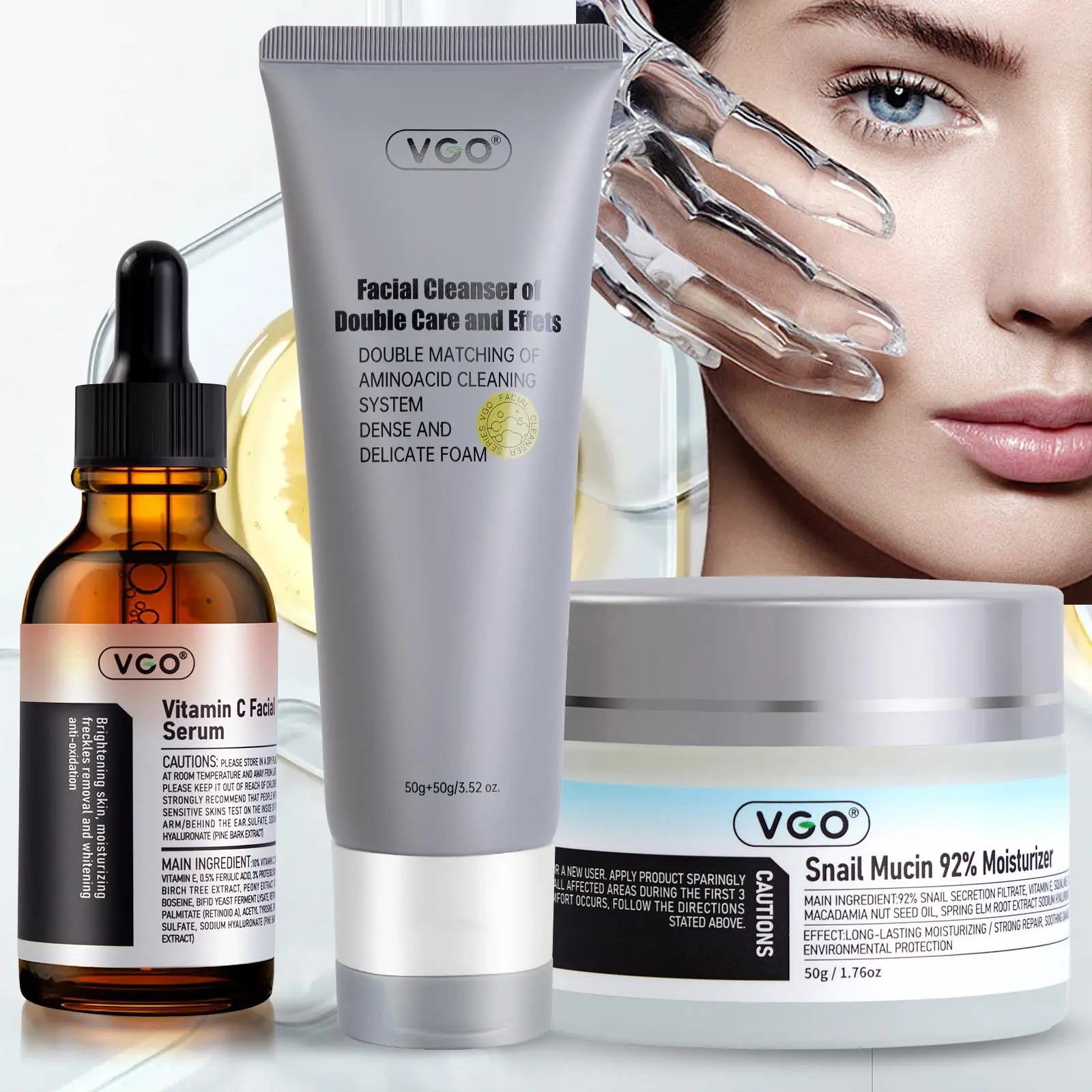 VGO-Vitamin C Serum, Moisturizer, and Facial Cleanser Set Cleansing Moisturizing Suitable for sensitive skin-Live Skincare Radiance -B