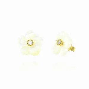 925 Sterling Silver MOP Orchid Flower Studs Earrings