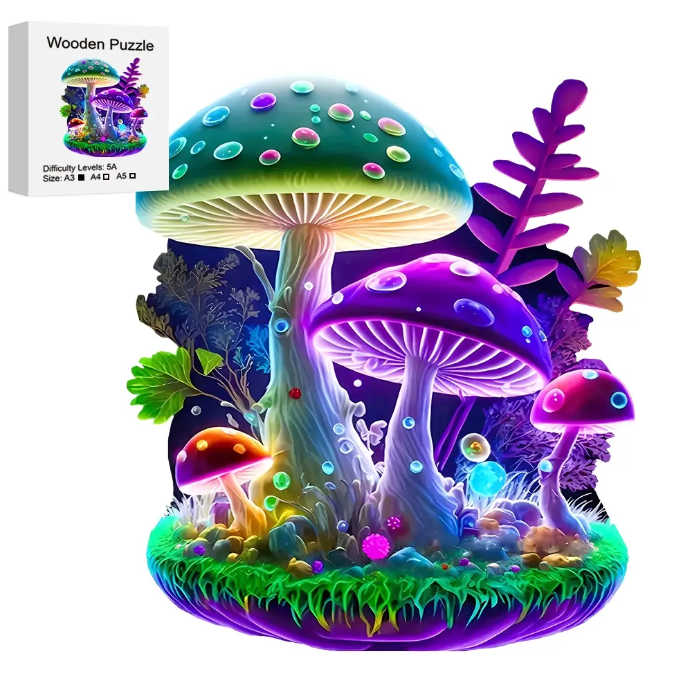 Colorful Mushroom Forest Wooden Jigsaw Puzzle, Odd Pieces Puzzle, Unique Irregular Animal Shape, Perfect Gift for Lovers & Friends, DIY Game, Home Decor, Wooden Puzzles