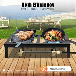 CNCEST Portable Double Burner Outdoor Gas Stove Cooker with Adjustable 0-10Psi Regulator Hose for Patio Camping BBQ, Home Brewing Maple Syrup Prep