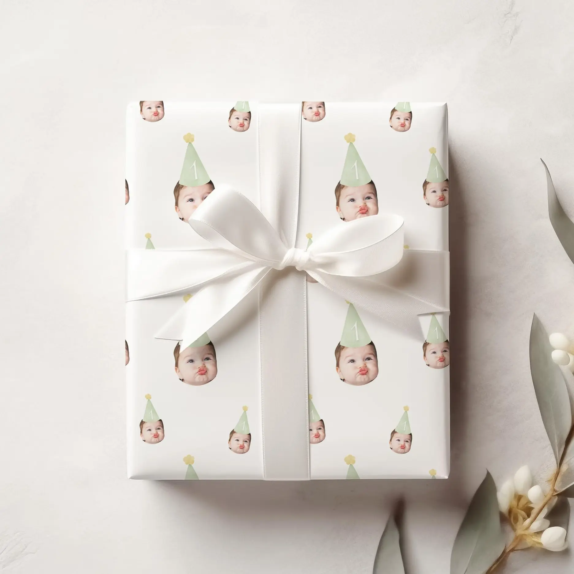 Oliolitinykeepsakes Custom Photo Birthday Wrapping Paper - Personalized Face Gift Wrap for Kids