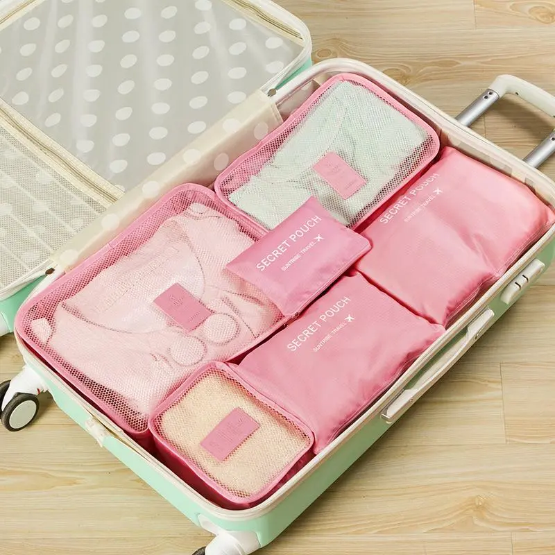 6pcs Set Travel Suitcase Organizer Bags Luggage Travel Organization Pouch Packing Cubes For Travel Organizer Storage Shoe Clothes Luggage Organizer Bags