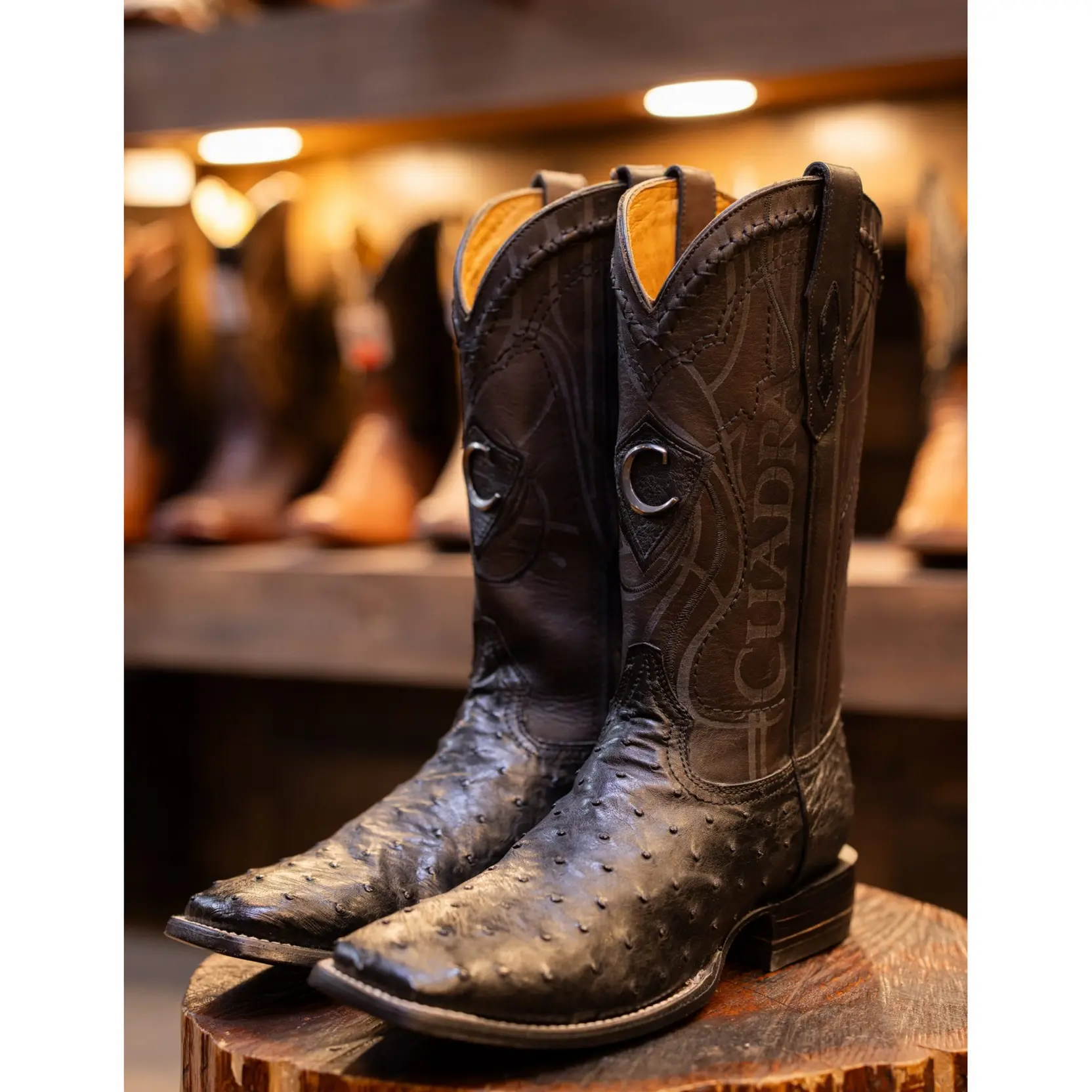 Cuadra: Men Black Ostritch Square Toe Boots