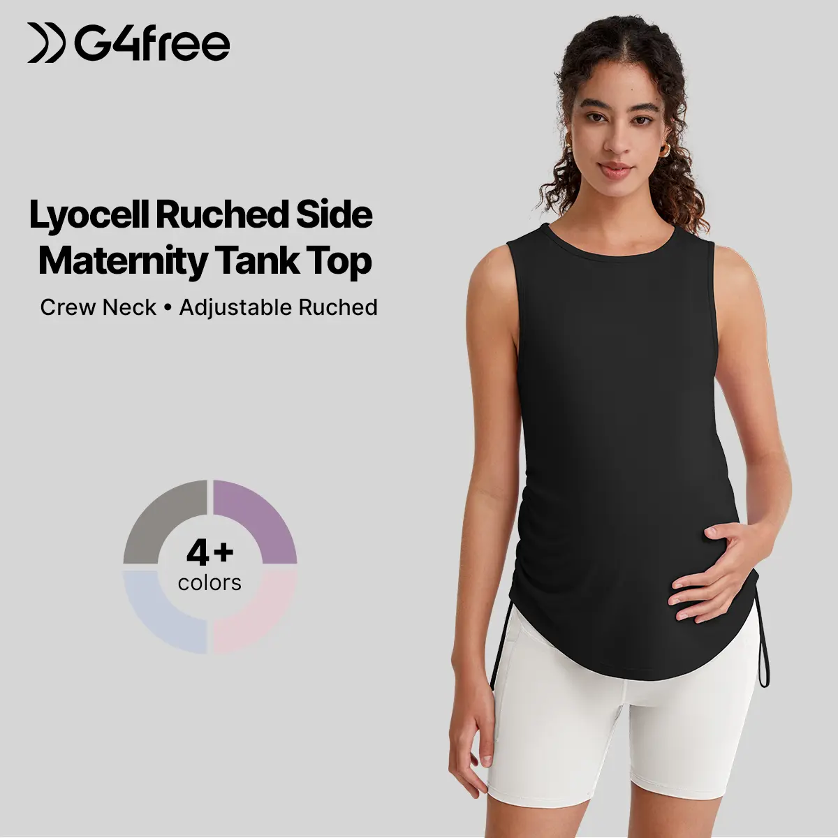 G4Free Lyocell Maternity Tank Top - Crew Neck, Sleeveless, Ruch Side, Loose Fit Maternity Clothing for Pregnancy Yoga