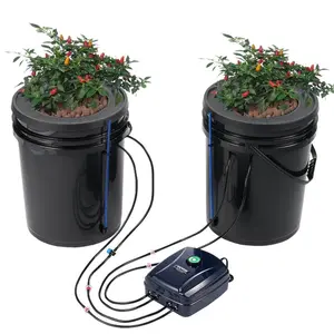 fathersdaygift VEVOR DWC Hydroponics Grow System, Hydroponic Growing System with Top Drip Kit, Deep Water Culture 5-Gallon 2 Buckets, with Air Pump, Air Stones and Water Level Device for Leafy Vegetables