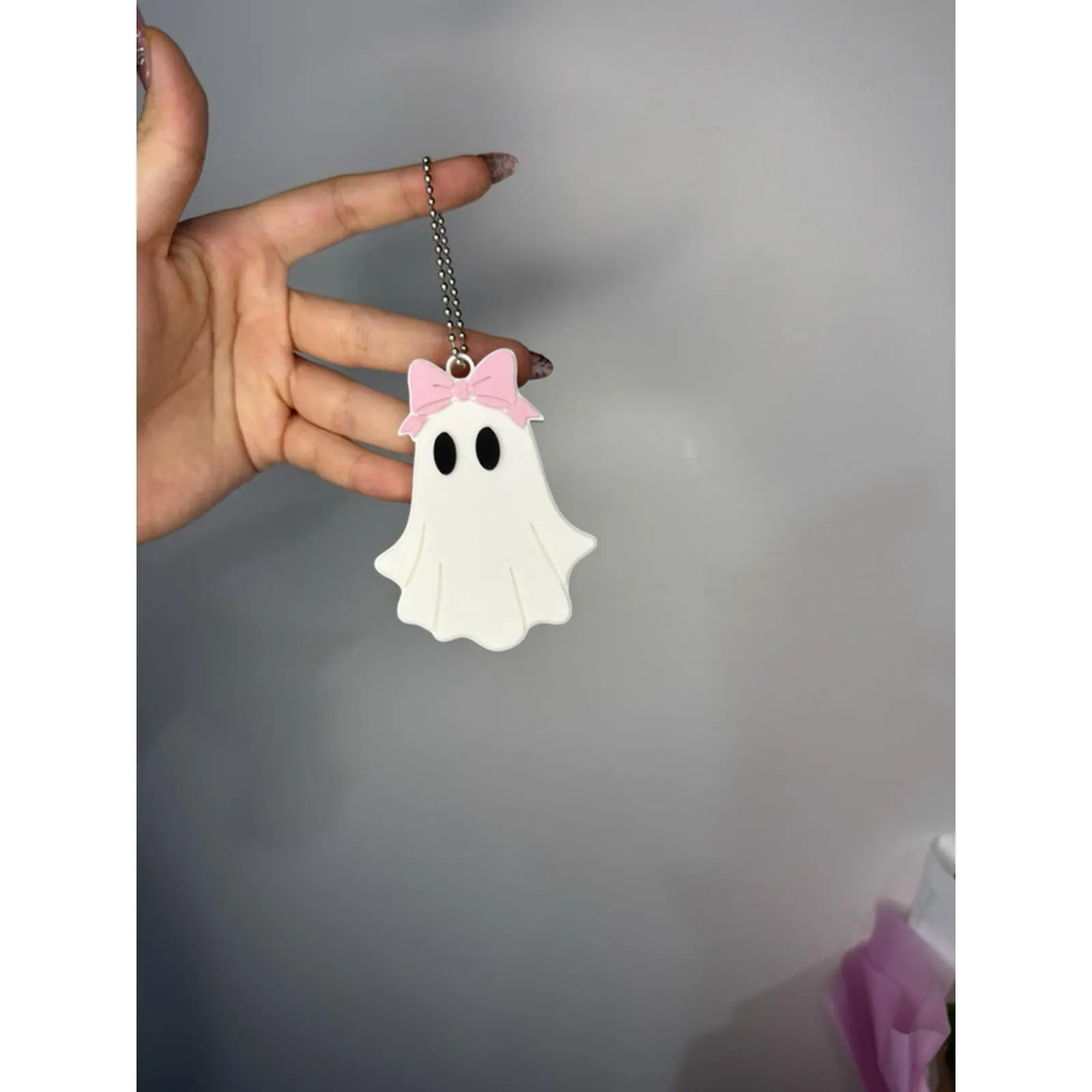 Ghost Shape Stainless Steel Halloween Can Opener - Festive Use Kitchen Gadget, Compact Nail Saver Utensil with Pink Bow, Key Chain Spooky Accessory
