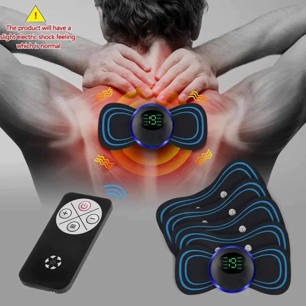 Mini Electric Neck Massager, Cervical Back Massage Patch, 8 Modes, 19 Strength Levels, Remote Control, 5 Patches, Muscle Relaxation, Home Use Massage Tools, Muscle Stimulator, Stim Machine For Muscle Recovery