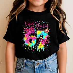 I Was 6 Now I Am 7 Shirt, Funny 7th Birthday Shirt, Viral Six Seven Meme Shirt Design, Girls Turning 7 Tee, Girls Gift