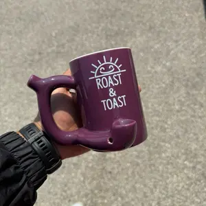 Adult Coffee Mugs - Purple Design with "ROAST & TOAST" Text and Sun Graphic for Everyday Use