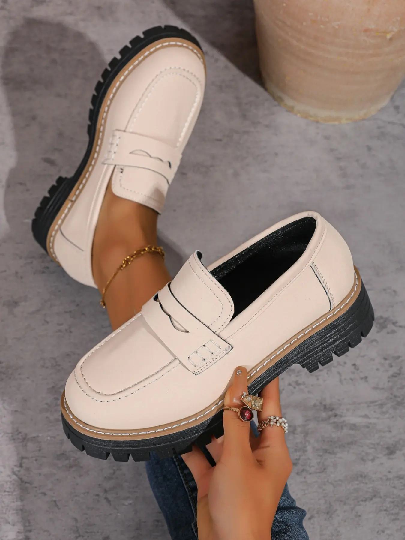 Women's Thick Sole Loafers, Slip-On Platform Flatform Penny Loafers, Comfortable Casual Office Shoes, Casual Work Shoes, Ideal for Campus and Daily Wear
