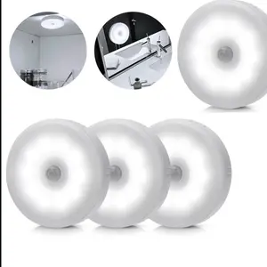 Indoor Motion Sensor Night Light, 3PCS, USB Rechargeable Lamp, Magnetic Mount Warm Light, Suitable for Kitchen, Closet, Pantry, Wardrobe, Coffee Corner, Bathroom, Stairs, Hallway, Sink Cabinet, Laundry Room, Tool Room, Garage, Refrigerator.