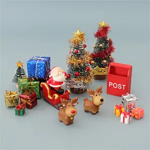 11 pcs Simulation Christmas Decoration Santa Claus Sleigh Reindeer Model Ornaments DIY Christmas Tree Scene Gift Mini Accessories for Dollhouse Lovers