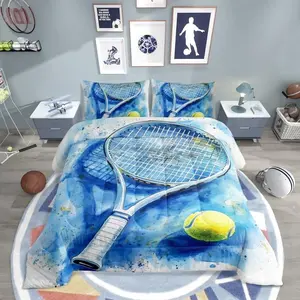 Sport Tennis Comforter Set,Kids Adults,Tennis Racket and Ball Watercolor Tie Dyed Bedding Comforter Set,Boys Men Sport Tennis Lover Quilt