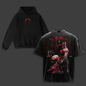 God of War Kratos 'Blades of Chaos' Oversized Graphic T-Shirt / Hoodie | Premium Heavyweight Vintage Acid Wash Black Tee | NightX Hub Unisex Streetwear Grunge Apparel | Distressed Look Gaming Merchandise | Ultimate Gift Idea for GOW & PS5 Fans