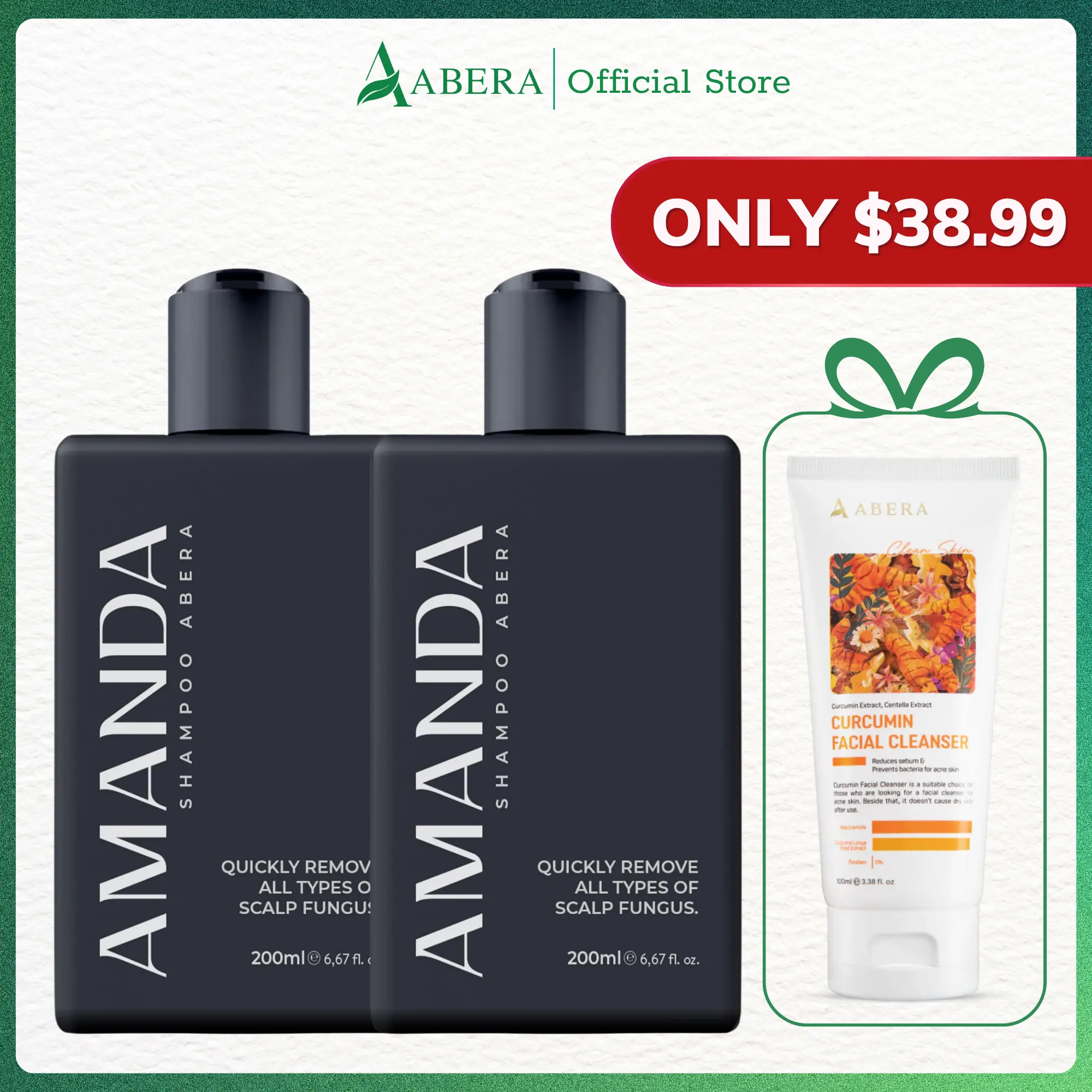 ABERA Amanda Shampoo - Combo 2 Boxes - Support Anti-Dandruff & Anti-Fungal, for Stronger Hair & Healthier Scalp - 6.67 fl oz
