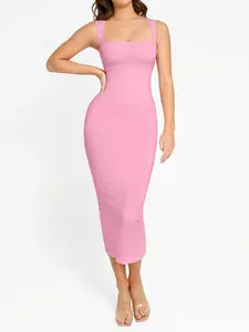Popilush Women's Shapewear Sleeveless Square Neck Slimming Seamless Dress Tummy Control Slim Fit Bodycon Dress