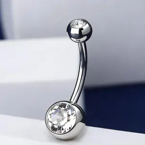 OUFER BODY JEWELRY 14G Titanium CZ Belly Button Ring Bar Length 6-16mm Waterproof Lightweight with 8mm & 5mm CZ Stones Body Jewelry