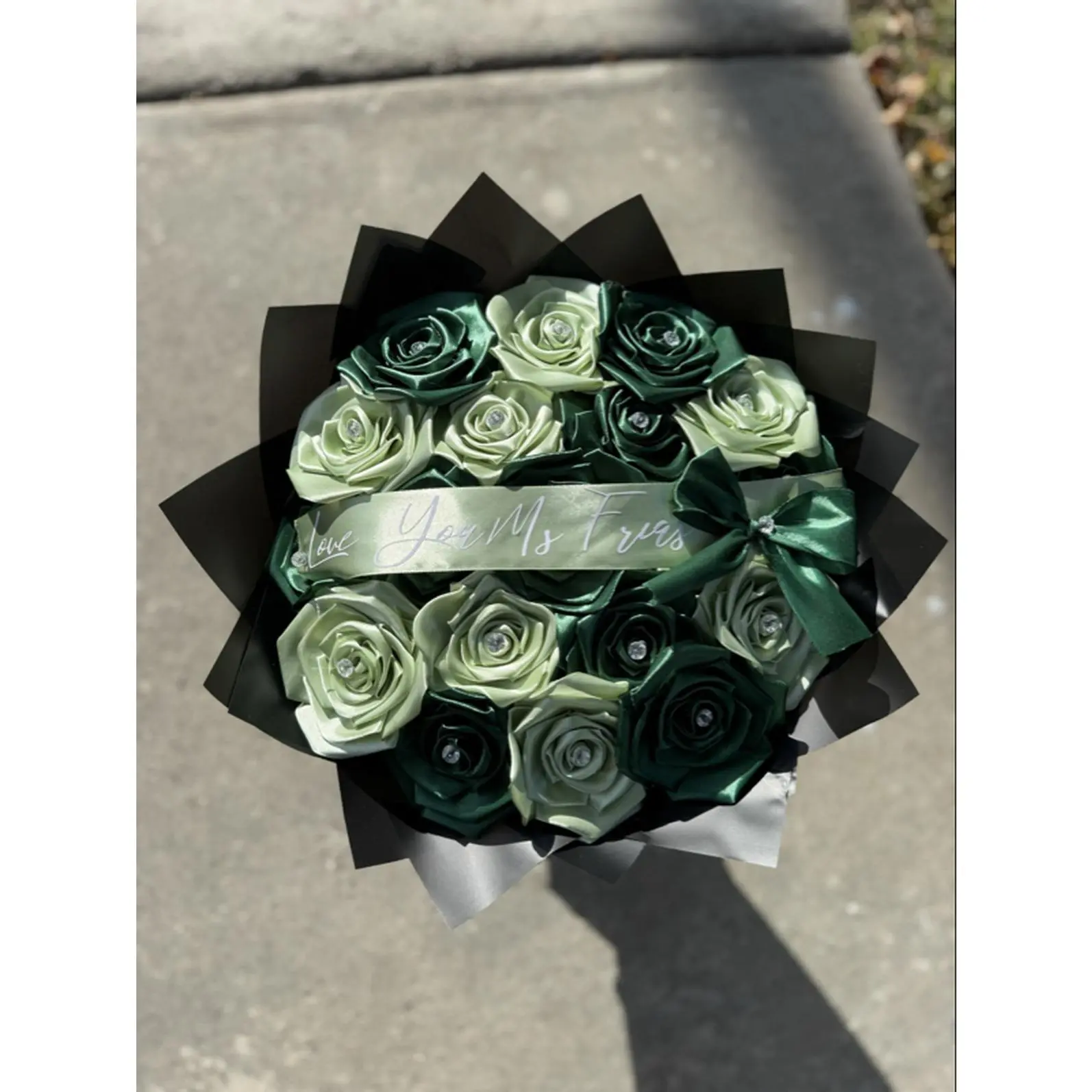 Mixed Green Bouquet 20 Count Satin Eternal Roses for Elegant Gift
