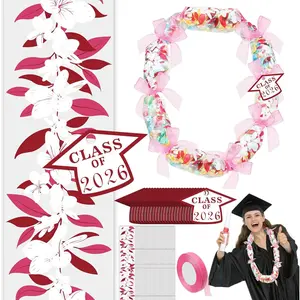 24 Set Candy Lei Tubing Graduation Money Lei Making Kit Class of 2026 Hawaiian Congrats Grad Long Ribbons Dessert Filler for Party Graduate Gifts(Red)