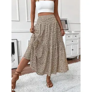 Women's summer vacation style pleated long skirt, layered cake design, loose fit, perfect for spring and autumn fashionRAIMENTRY
