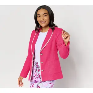 GRAVER Susan Graver Tweed Shawl Collar Blazer with Fray Trim