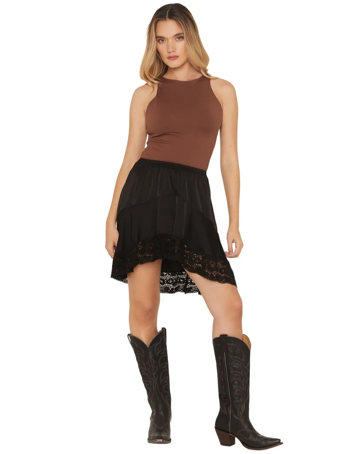Wild Moss Women's Women'S Lace Trim Slip Mini Skirt - Ima5982-W1351