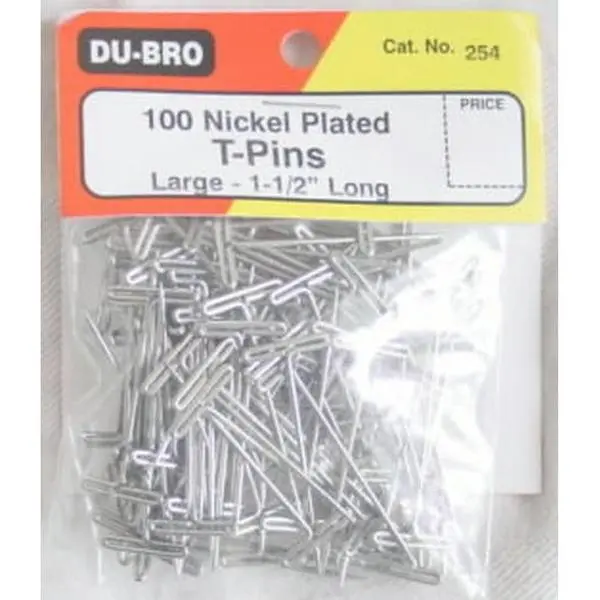 100 Large Nickel Plated T-Pins by Du-Bro DUB254