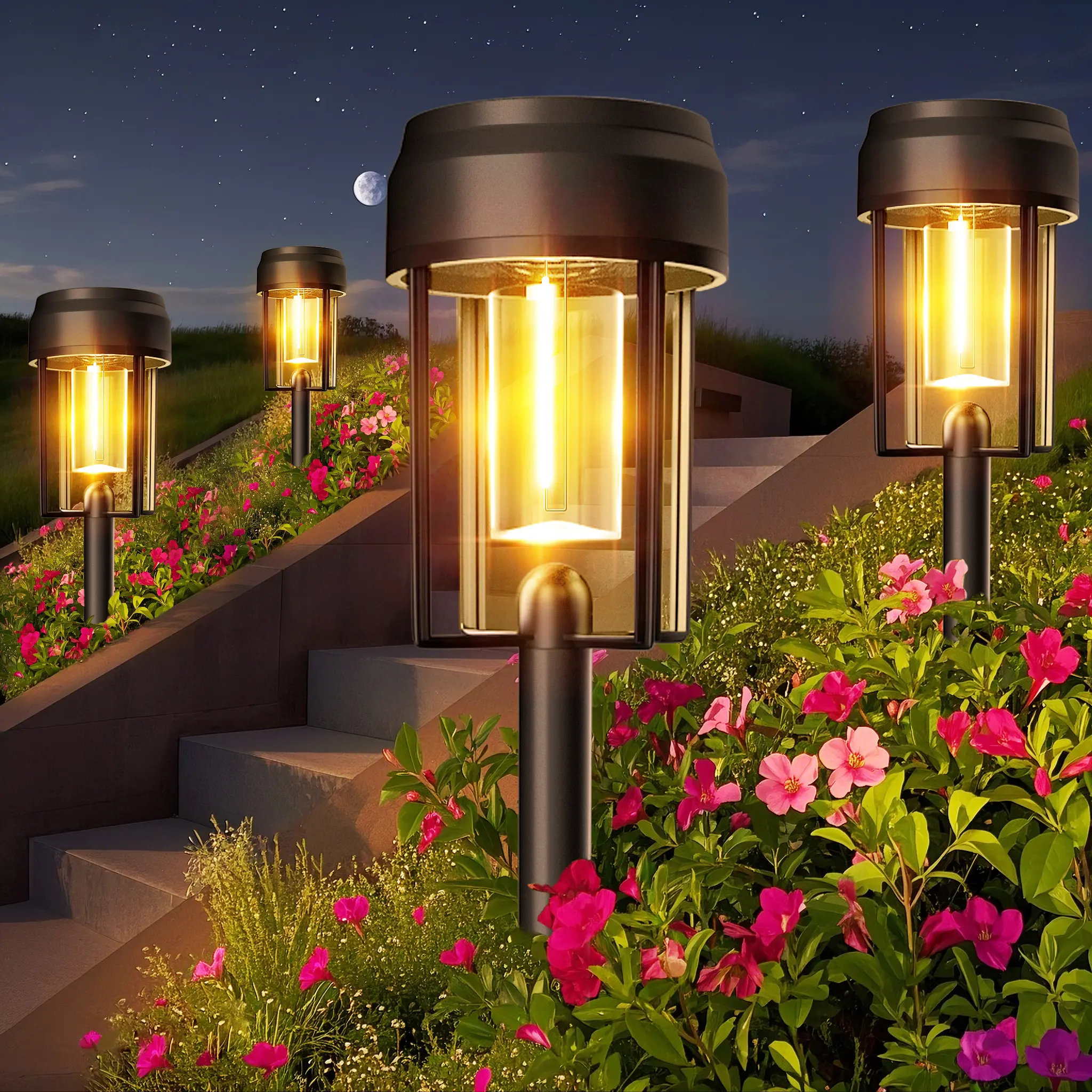 Upgrade Solar Pathway Lights,Nupostai Brighter Outdoor Garden Lights Solar Powered Auto On/Off & Waterproof 3000K for Yard Driveway Walkway Garden Patio Backyard Fence Lawn Landscape Sidewalk Halloween Christmas Path Lighting
