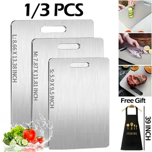 1/3 PCS Cutting Boards For Kitchen, Double-Sided Stainless Chopping Board, Multi Size Cutting Board, Equipped With Apron, Non Stick Metal Cutting Board For Fruit Vegetable, Perfect For Various Cooking Tasks