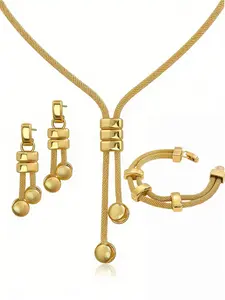 18K Gold Plated Jewelry Set - Geometric Tassel Earrings, Long Necklace and Bracelet, Niche Versatile Luxury Jewelry, Perfect Gift for Her on Anniversary, Jewellery Gift Set
