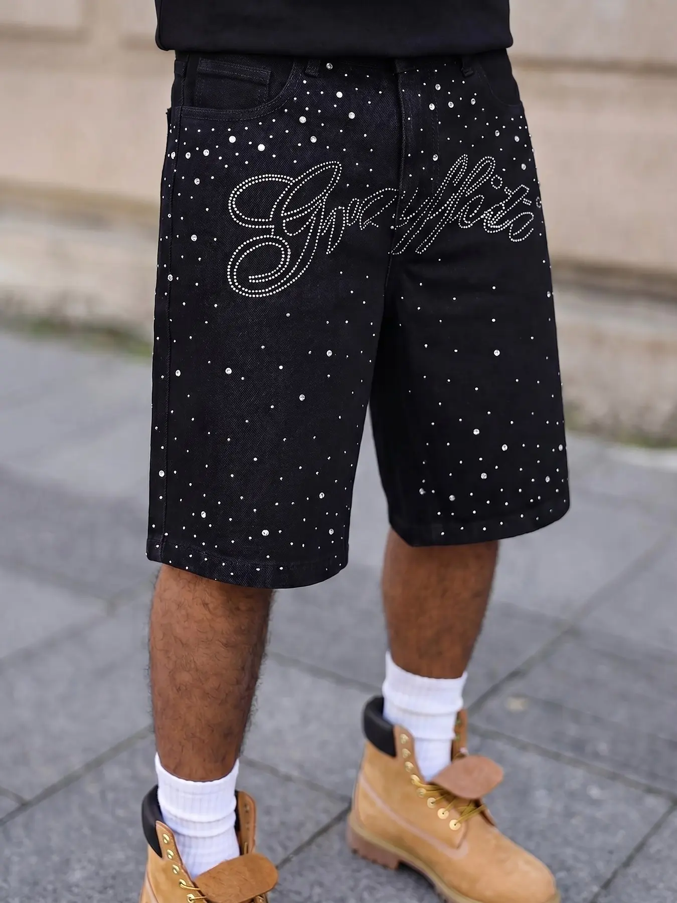 Men's Casual Loose Fit Wide Leg Denim Shorts with Pockets, All Seasons Street Style, Plain Color, Versatile Straight Leg Jeans, Fashionable Daily Wear