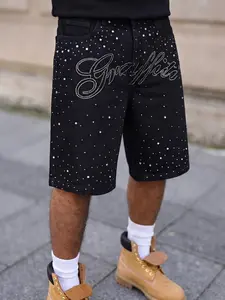 Men's Casual Loose Fit Wide Leg Denim Shorts, All Seasons Street Style, Plain Color, Versatile Straight Leg Jeans, Fashionable Daily Wear